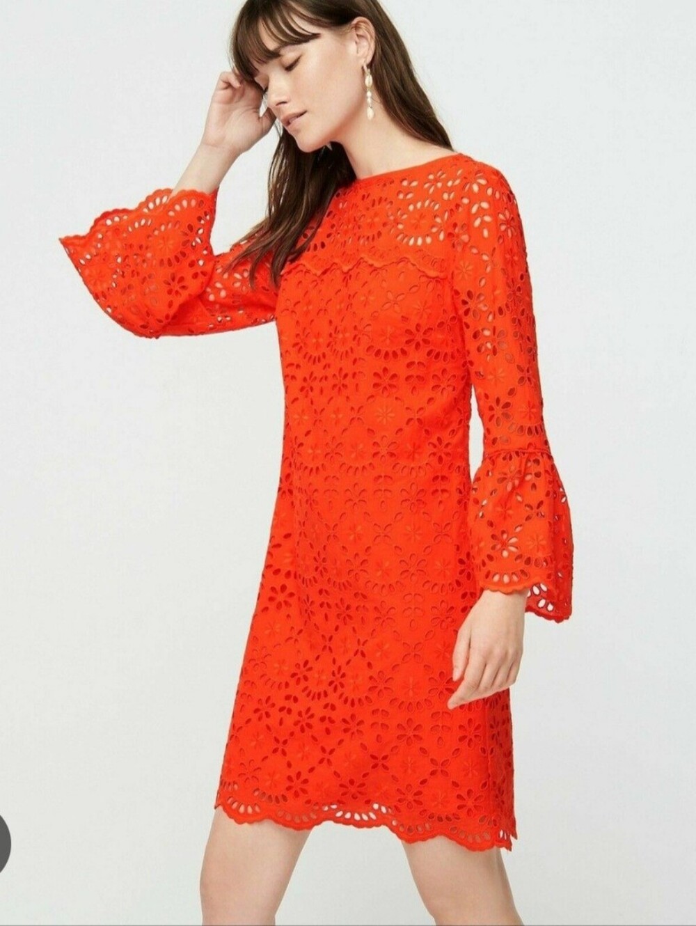 J.crew Size 12 Eyelet Lace Bell-Sleeve Dress - Bright Orange